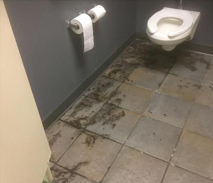 dirty blue bathroom floor